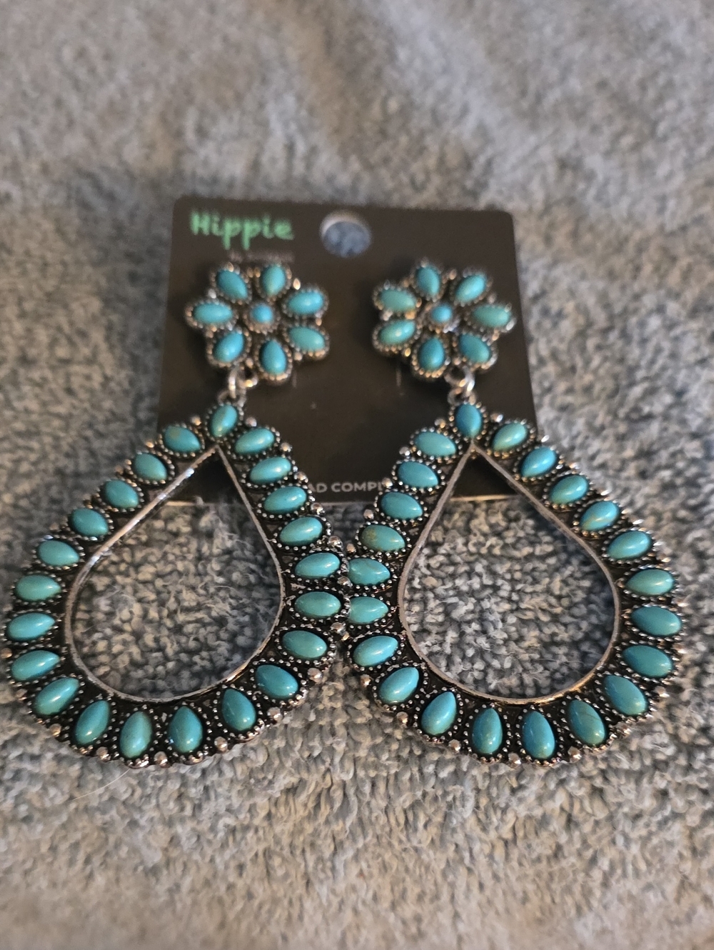Floral Turquoise & Silver Teardrop Earrings